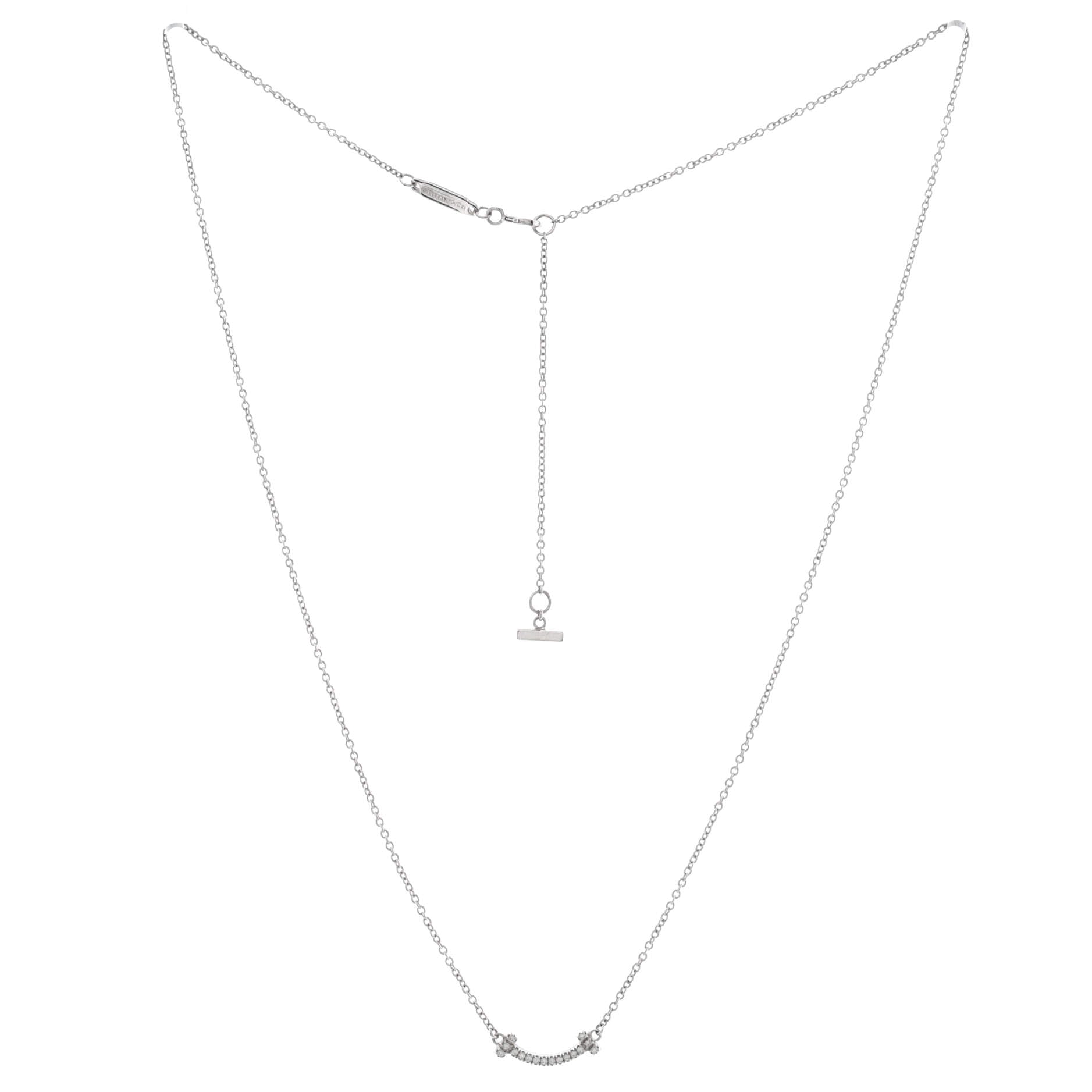 T Smile Pendant Necklace 18K White Gold with Diamonds Mini