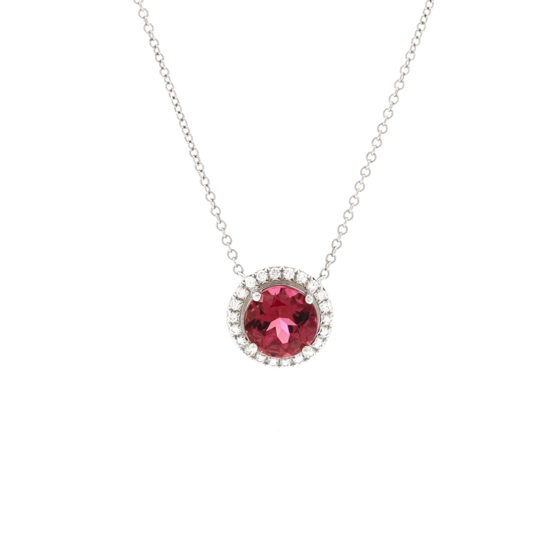 Soleste Round Pendant Necklace Platinum with Diamonds and Rubellite Tourmaline