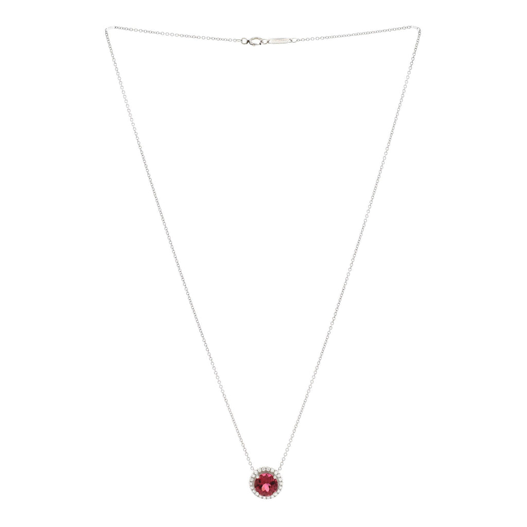 Soleste Round Pendant Necklace Platinum with Diamonds and Rubellite Tourmaline