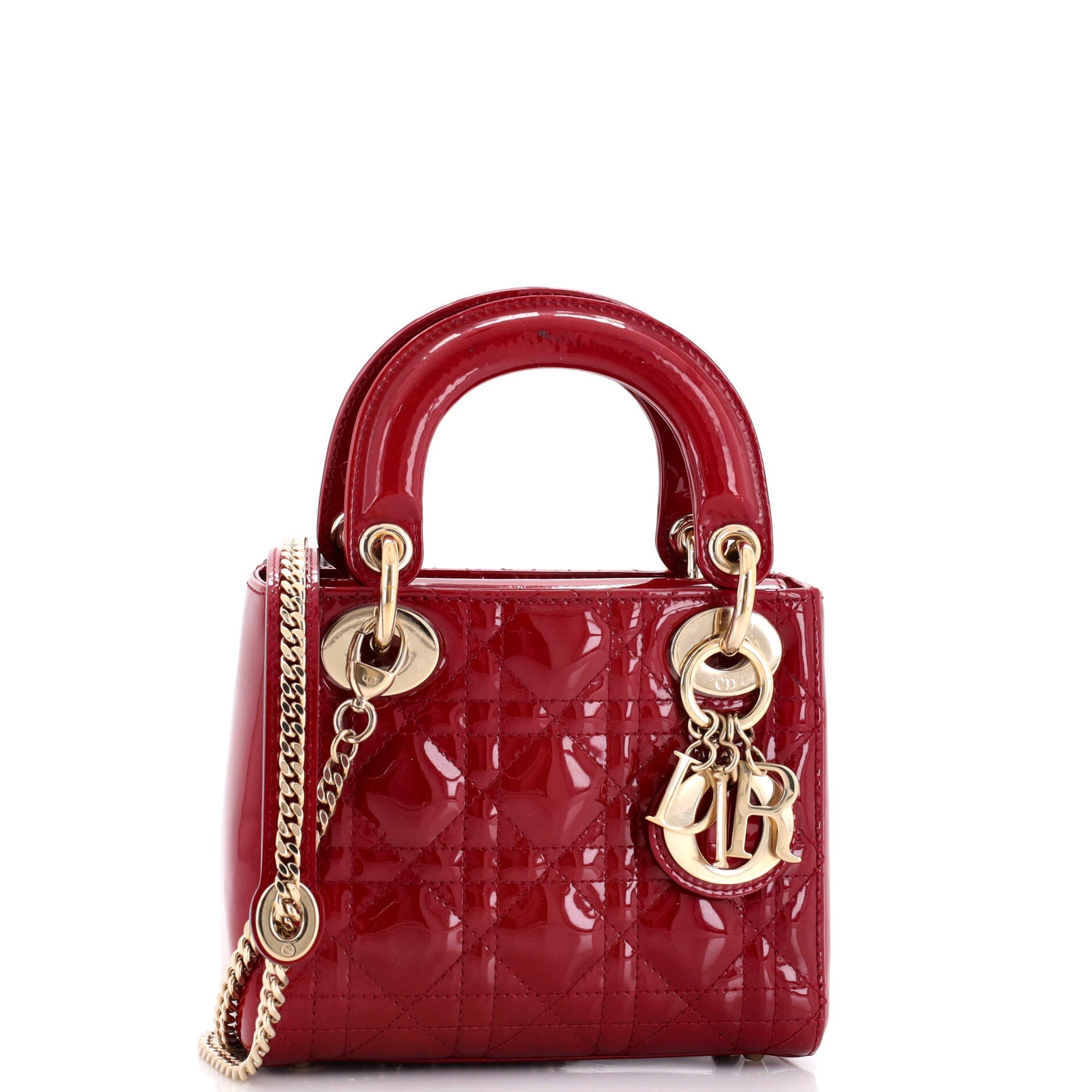 Lady Dior Chain Bag Cannage Quilt Patent Mini
