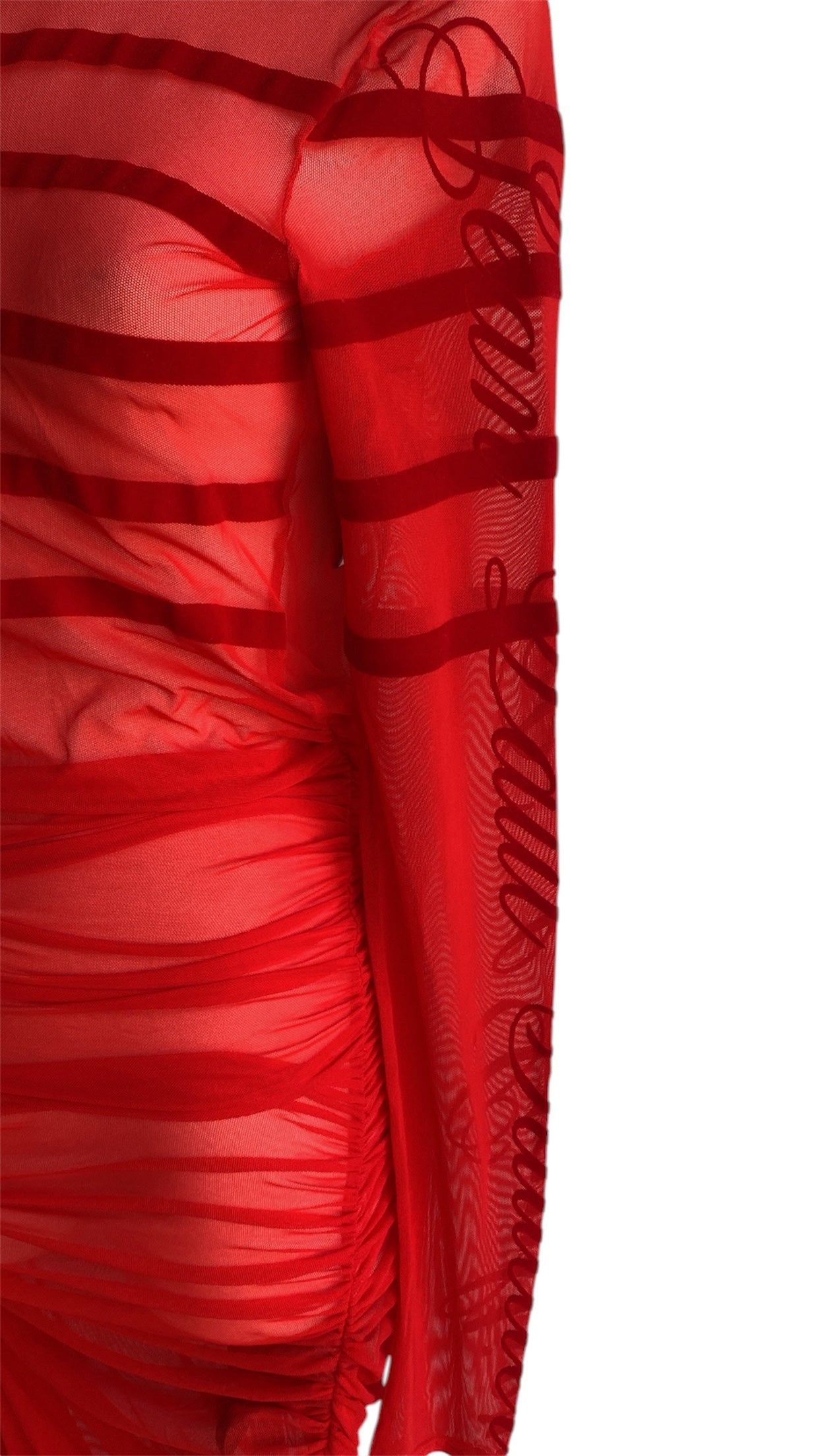 Jean Paul Gaultier Red Mesh Logo Dress - S / M