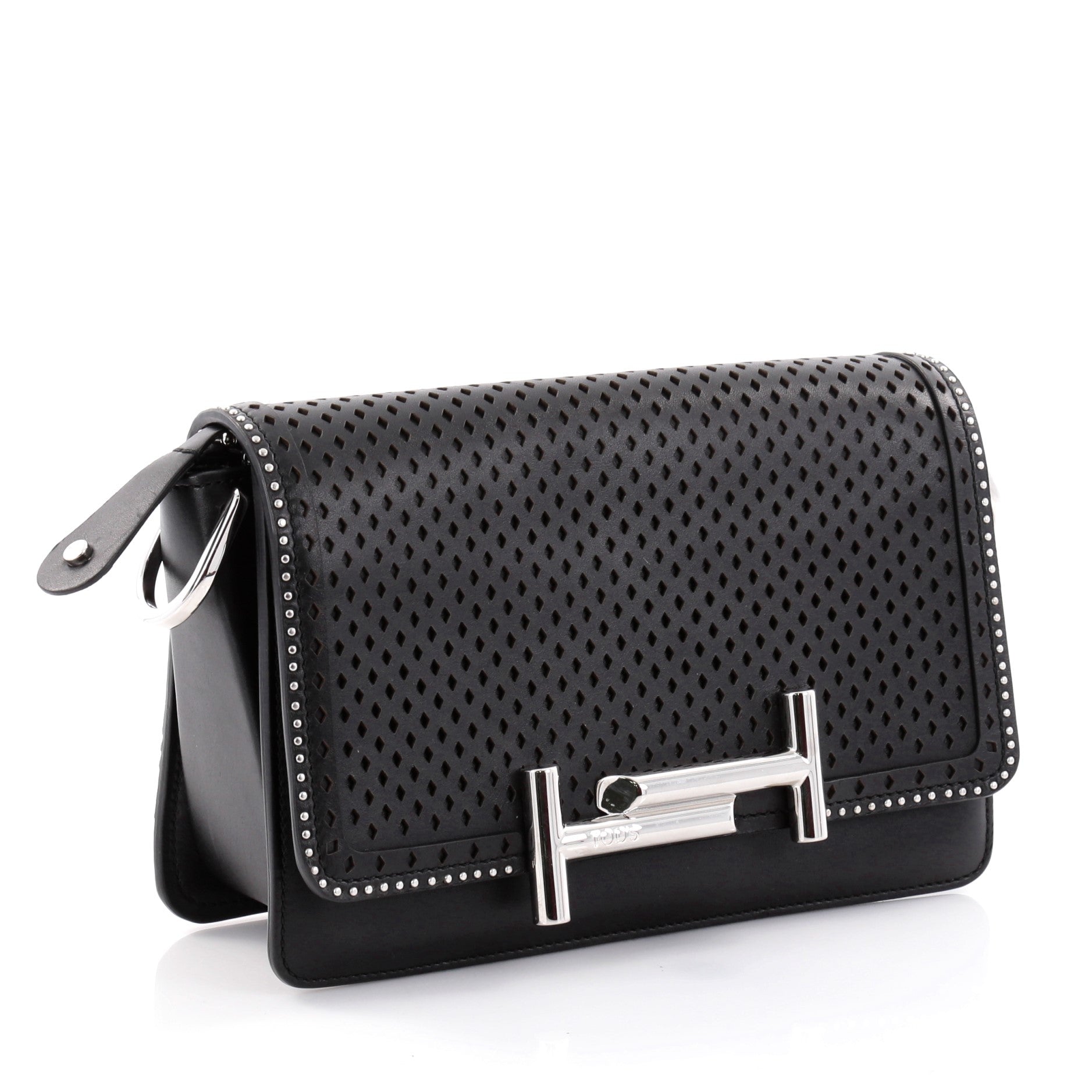 Double T Crossbody Bag Perforated Leather Mini
