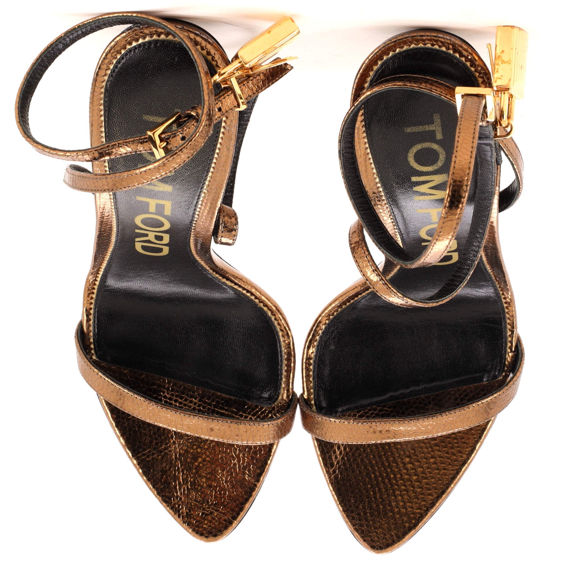Women's Padlock Pointy Naked Heeled Sandals Leather 105