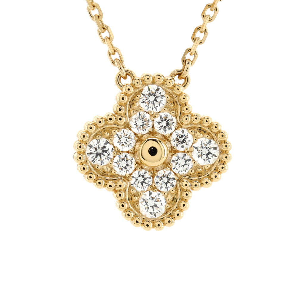 Vintage Alhambra Pendant Necklace 18K Yellow Gold and Diamonds