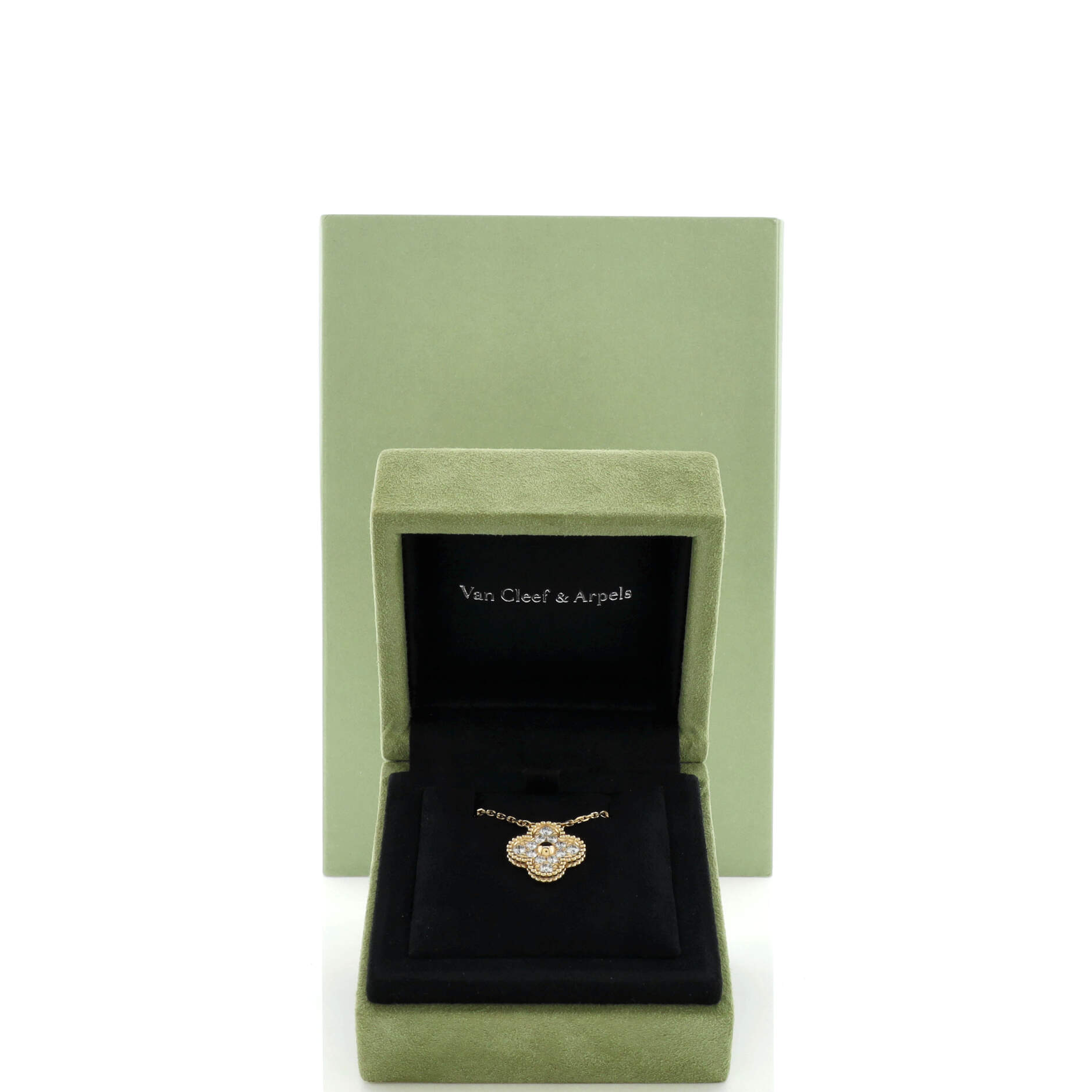 Vintage Alhambra Pendant Necklace 18K Yellow Gold and Diamonds