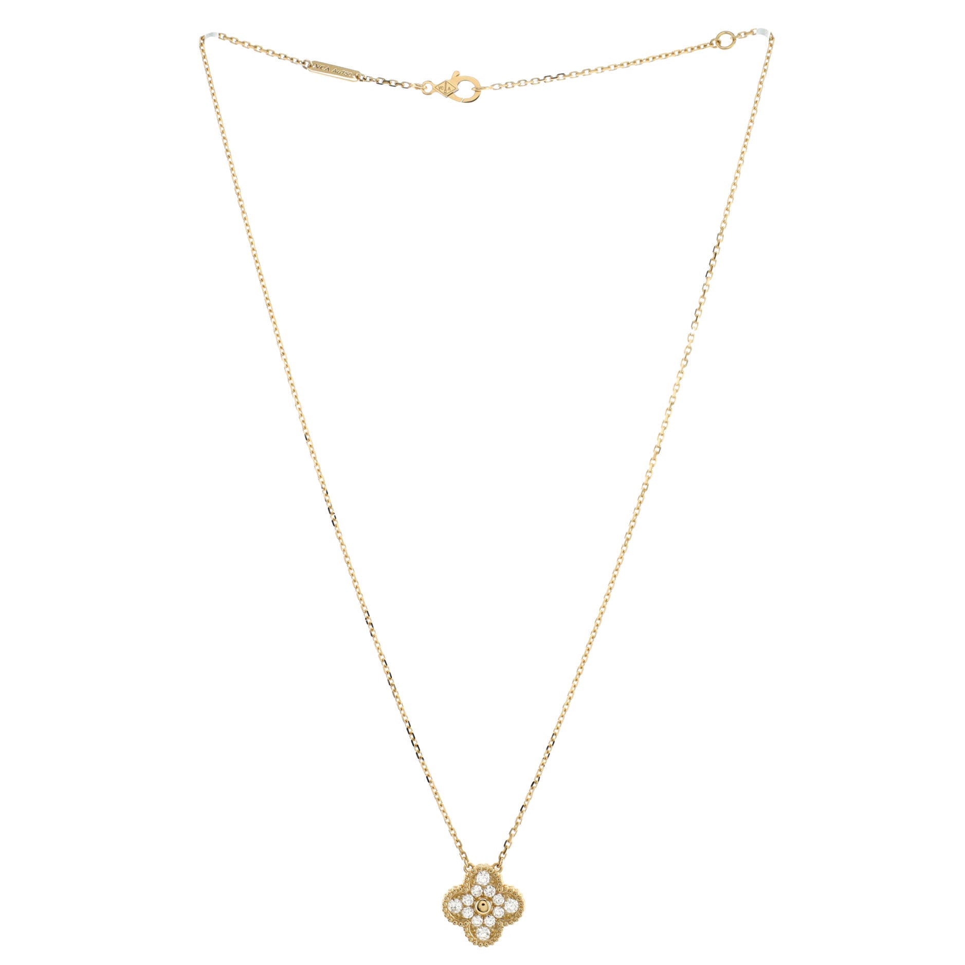 Vintage Alhambra Pendant Necklace 18K Yellow Gold and Diamonds