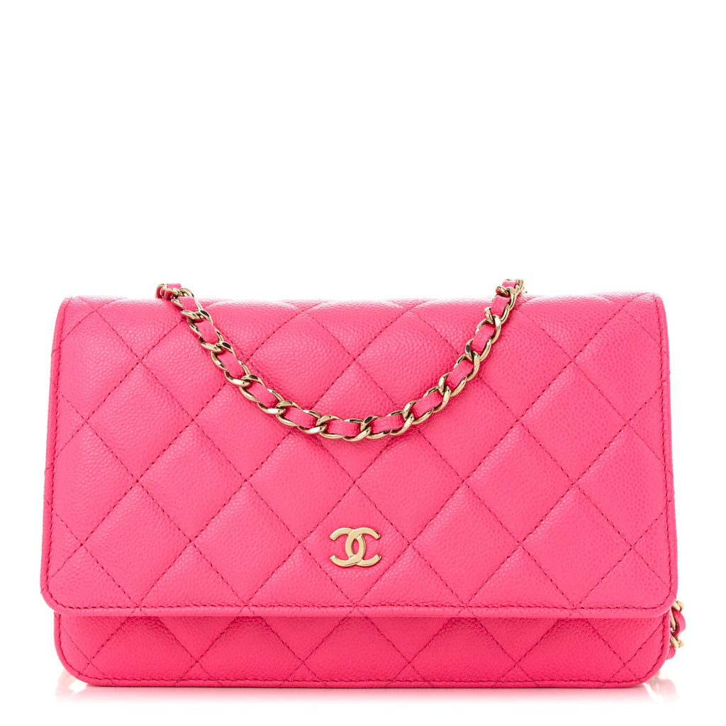Caviar Quilted Wallet on Chain WOC Fuchsia