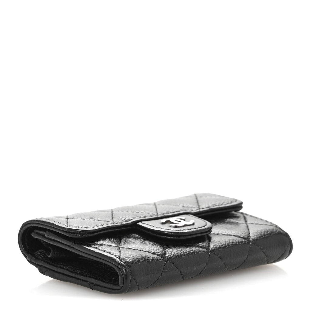 Caviar Quilted Flap  Holder Wallet Black