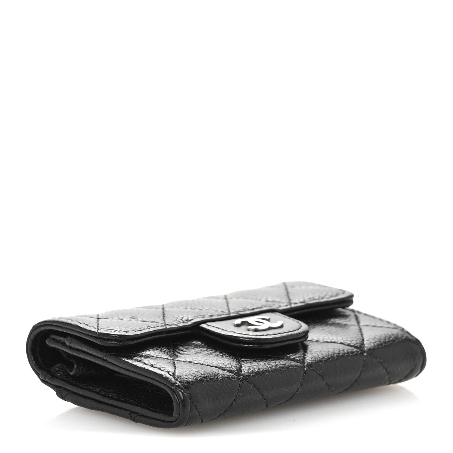 Caviar Quilted Flap  Holder Wallet Black