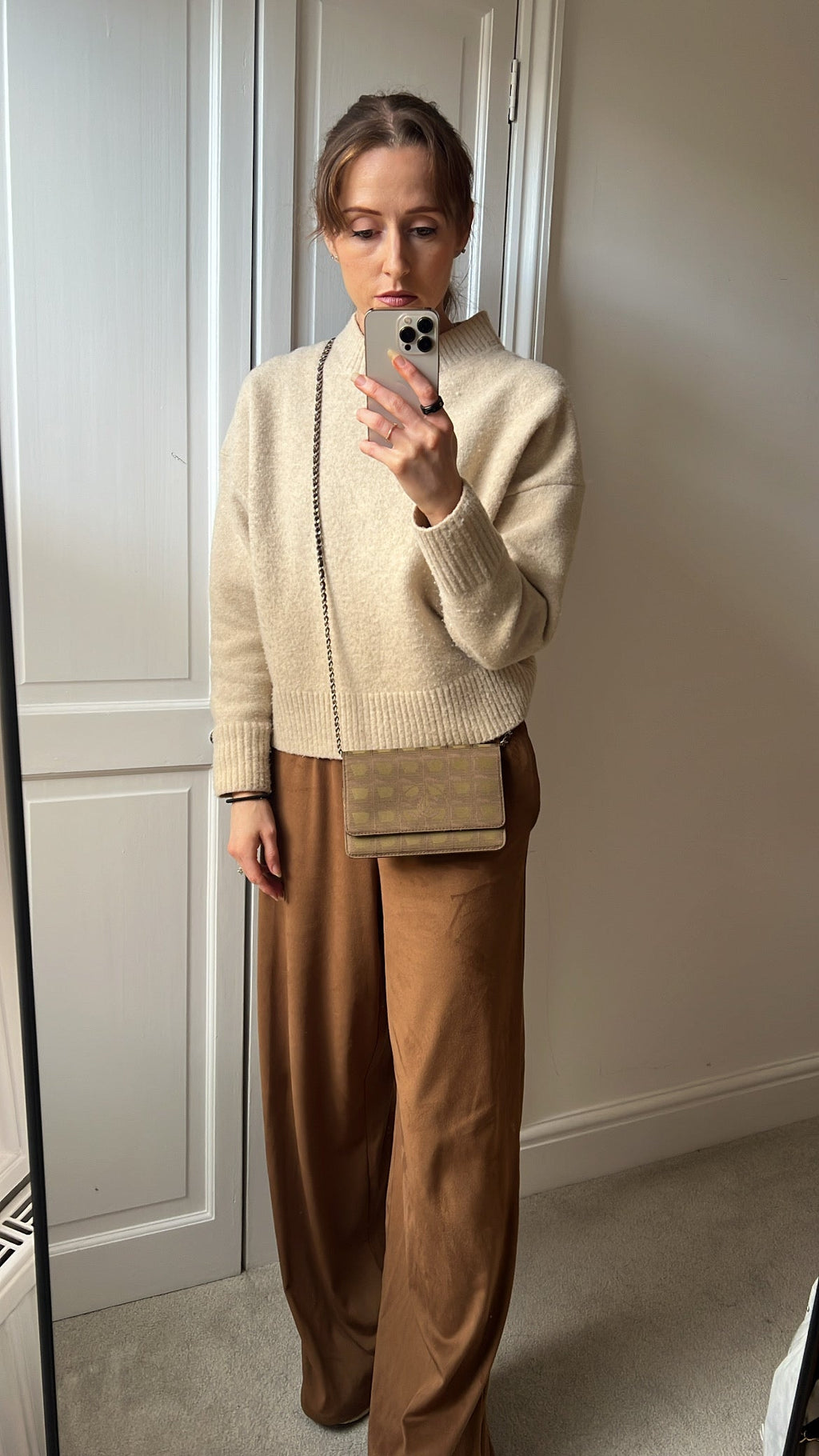 Chanel Vintage Travel Line Wallet on Chain in Khaki Nylon