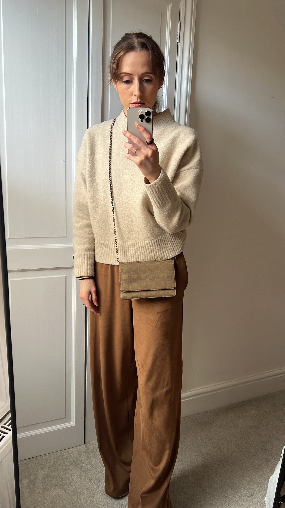 Chanel Vintage Travel Line Wallet on Chain in Khaki Nylon