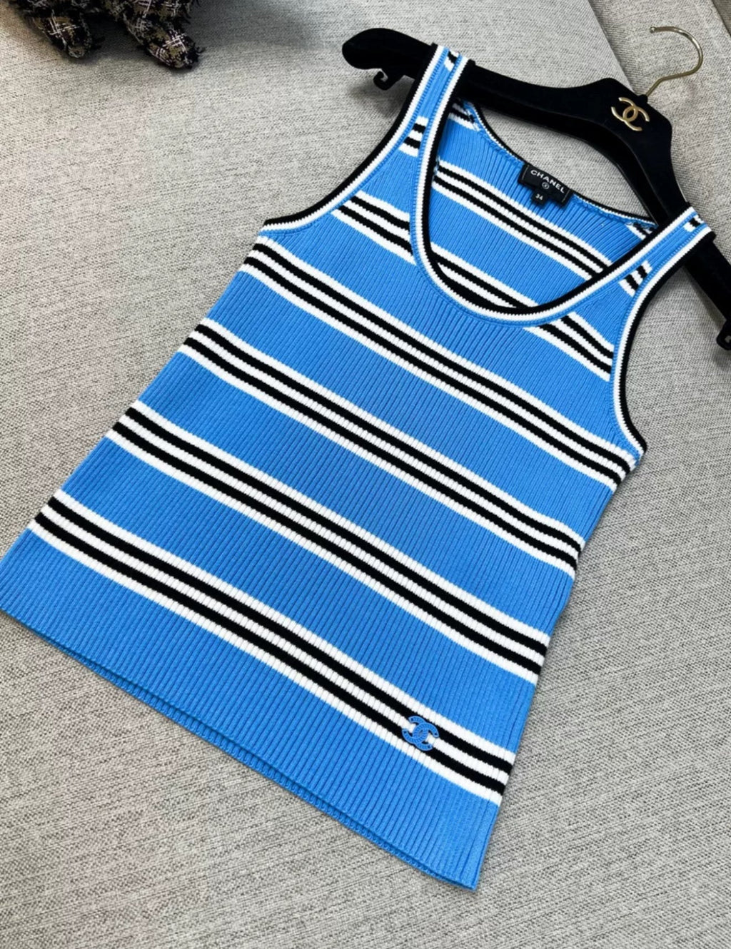Chanel 24A blue striped knitted Top