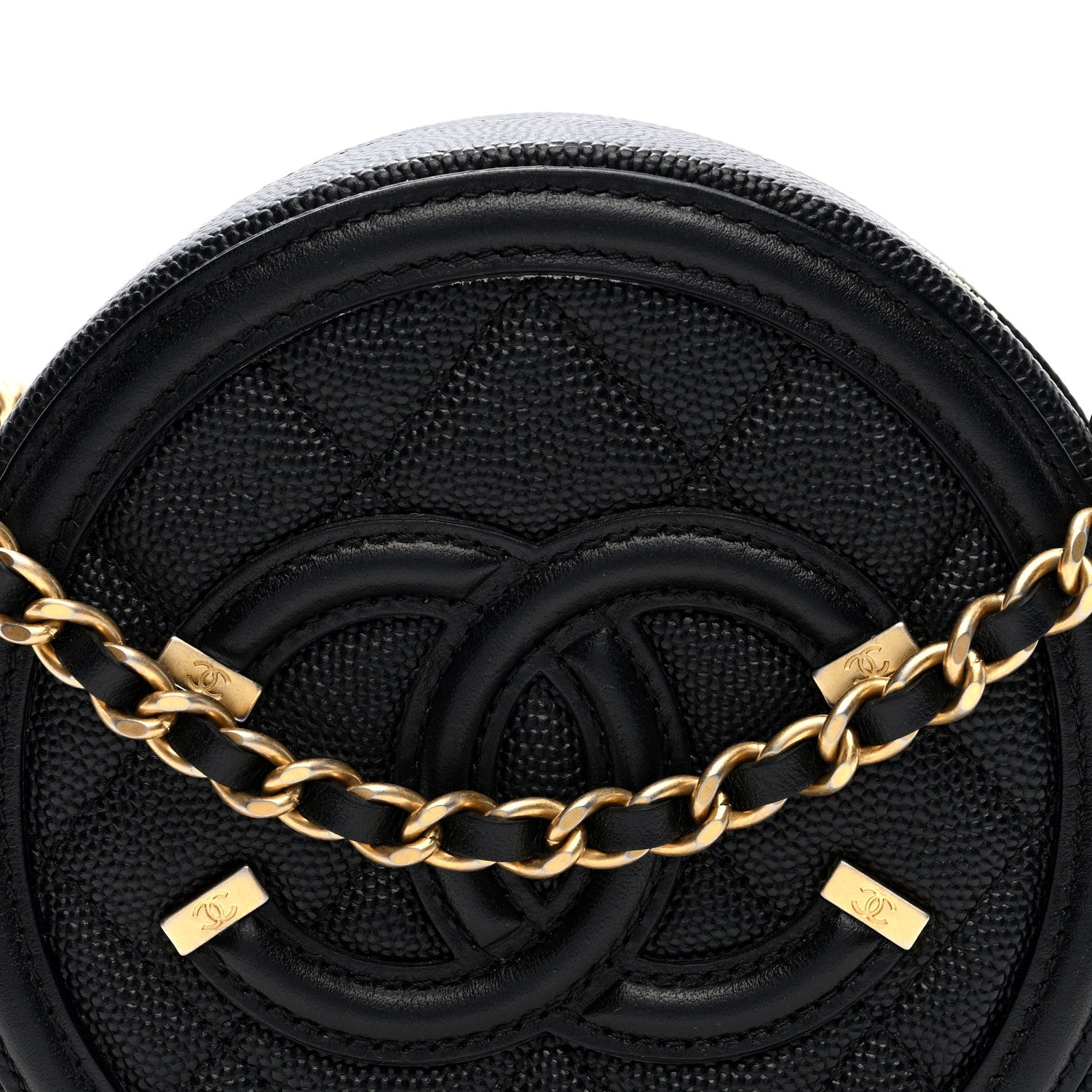 Caviar Quilted Round Filigree Crossbody Black