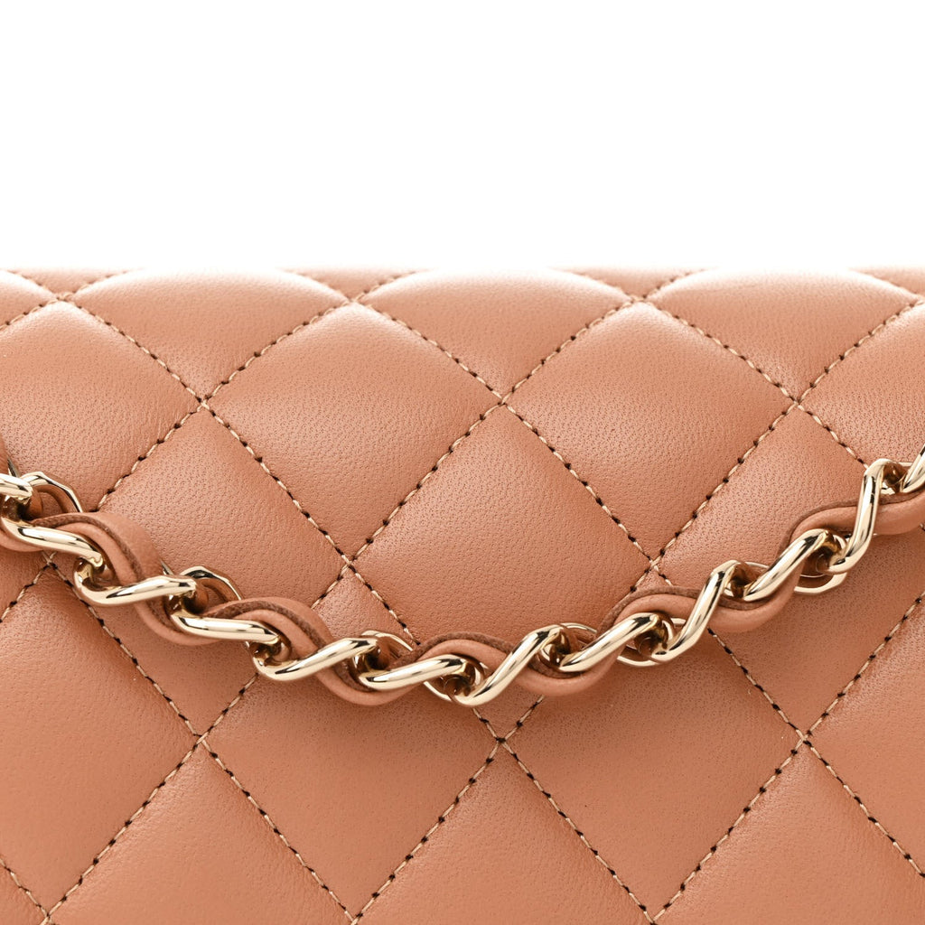 Lambskin Quilted Medium Double Flap Brown