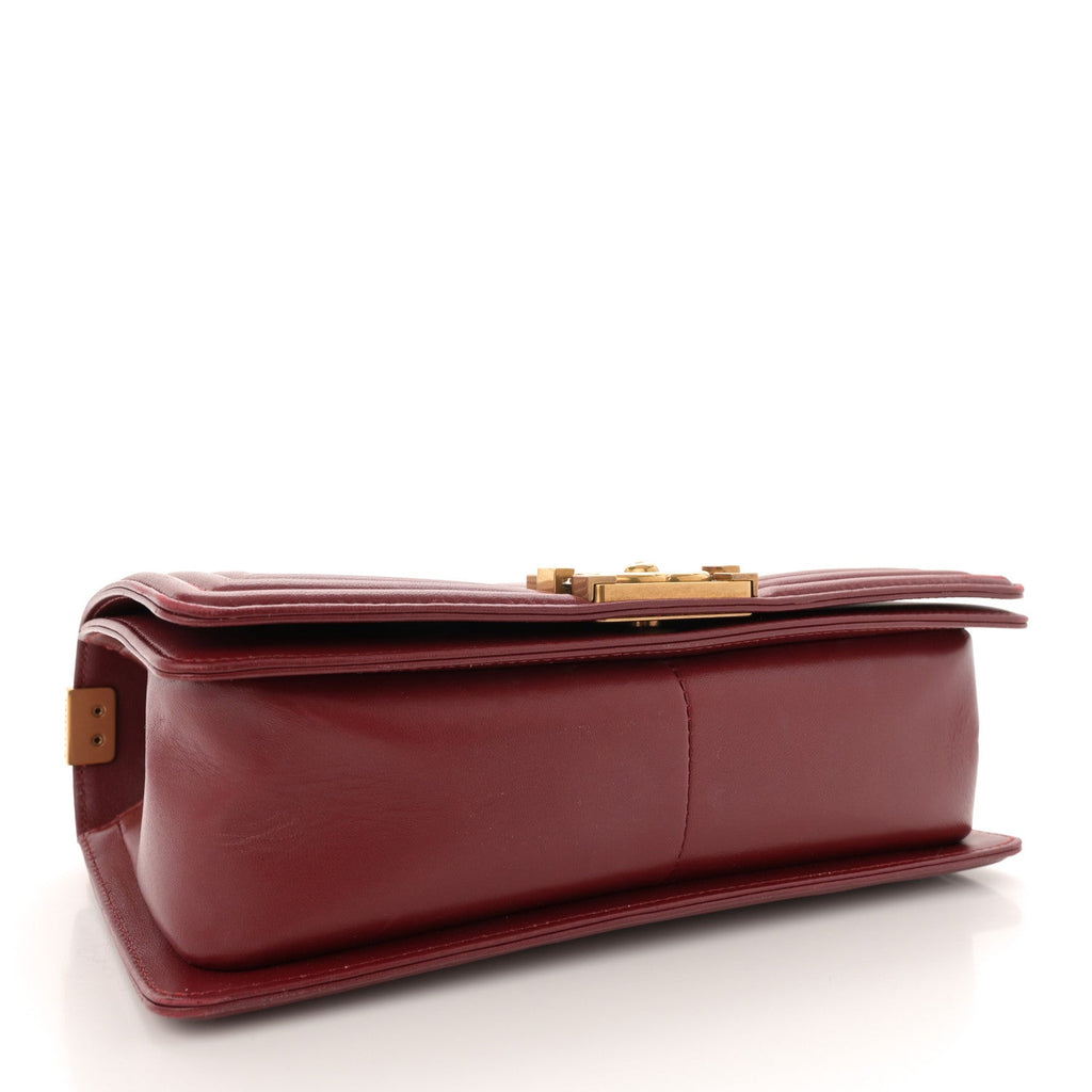 Lambskin Quilted Medium Boy Flap Dark Red
