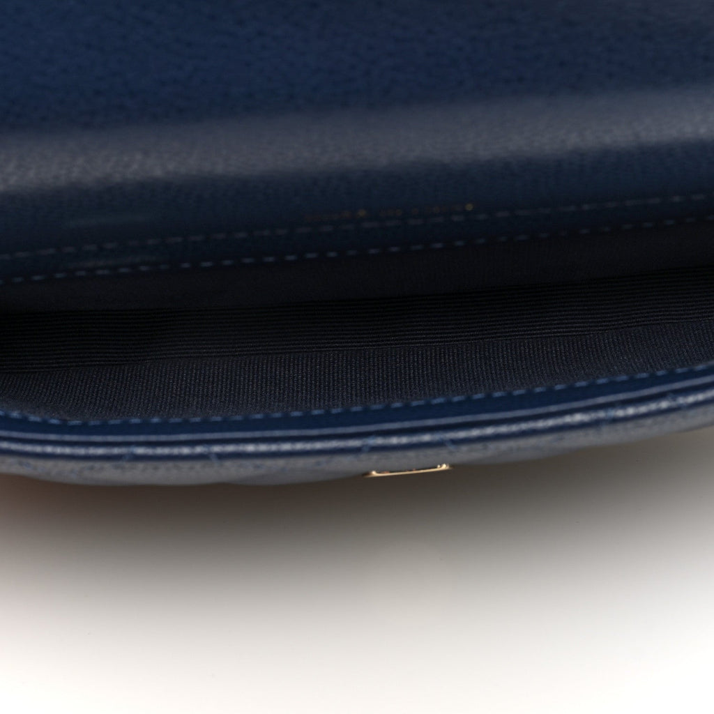 Caviar Quilted Flap Phone Holder With Chain Navy Blue