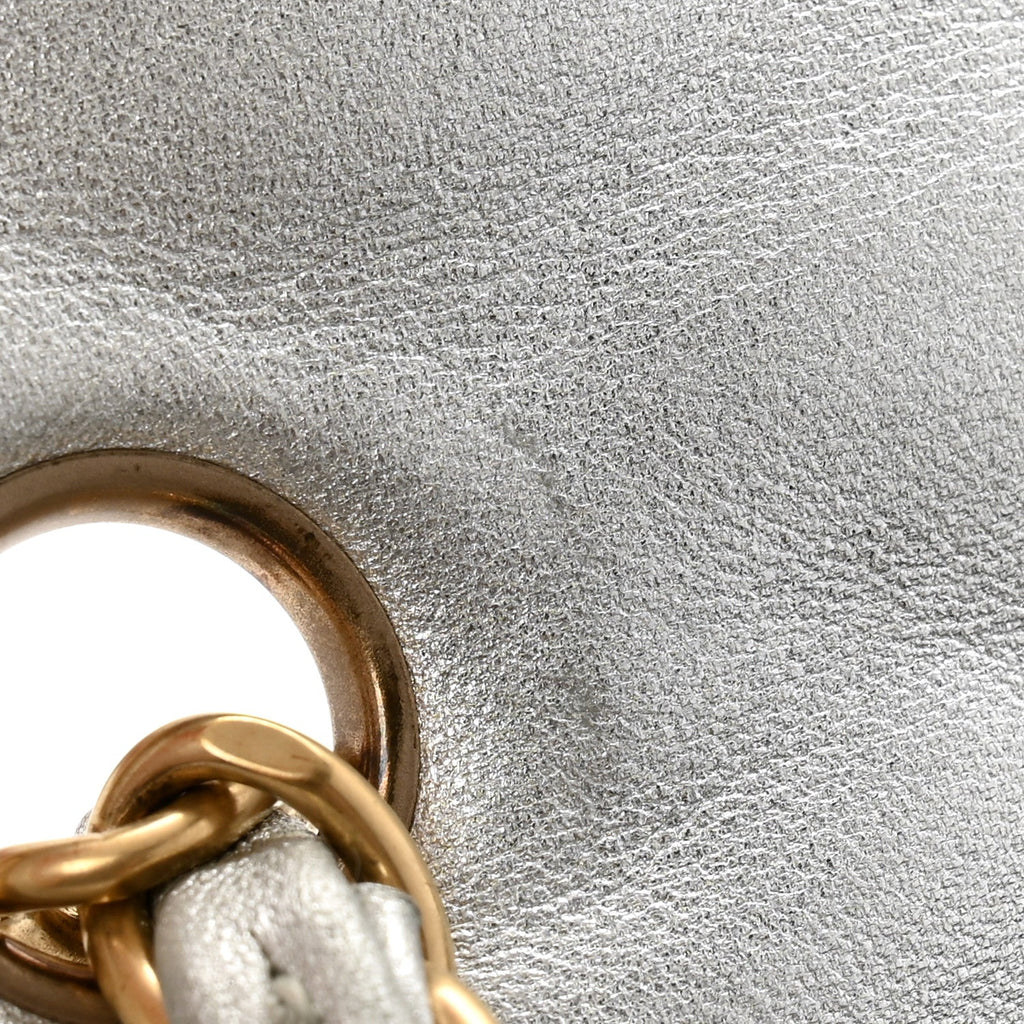 Metallic Lambskin Quilted Mini Square Flap Silver