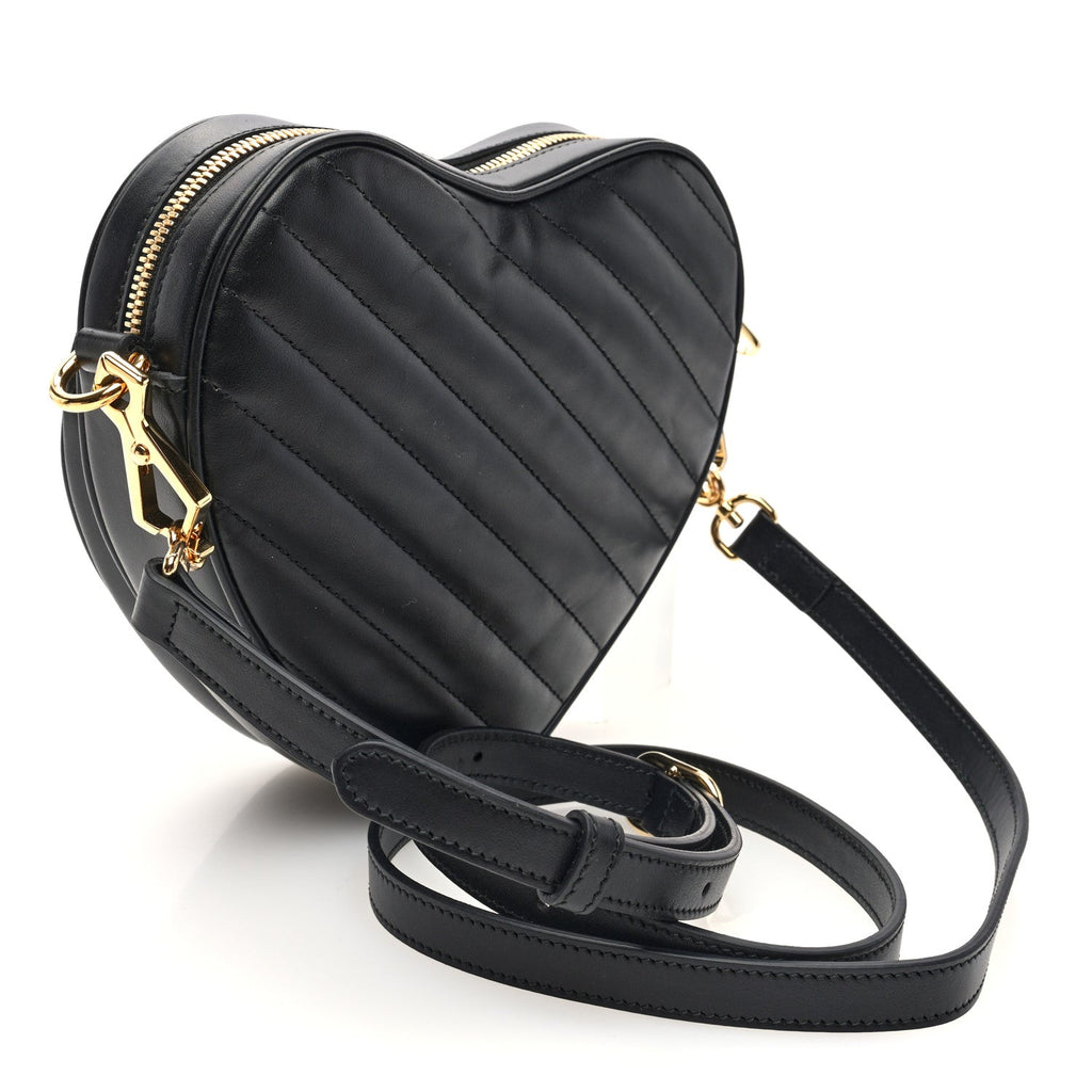 Calfskin Matelasse Diagonal Mini Interlocking G Heart Shoulder Bag Black