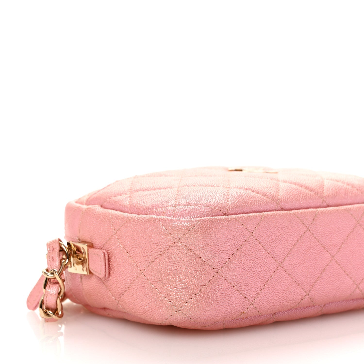 Iridescent Caviar Quilted Small Timeless Camera Case Pink