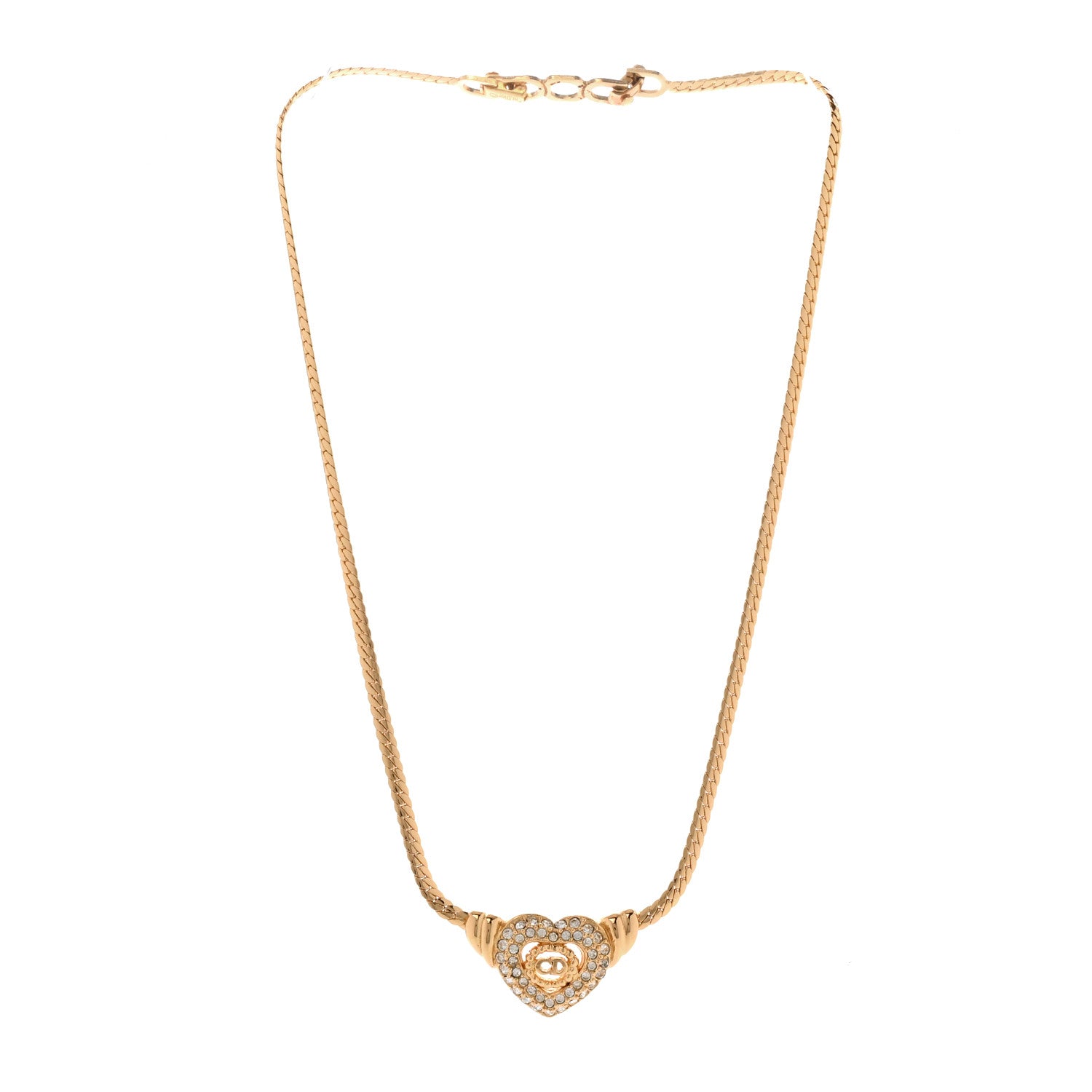 Metal Crystal Logo Heart Necklace Gold