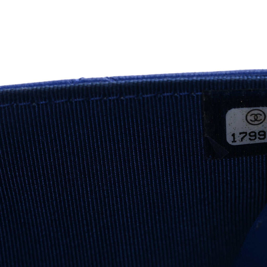 Lambskin Quilted Wallet On Chain WOC  Navy Blue