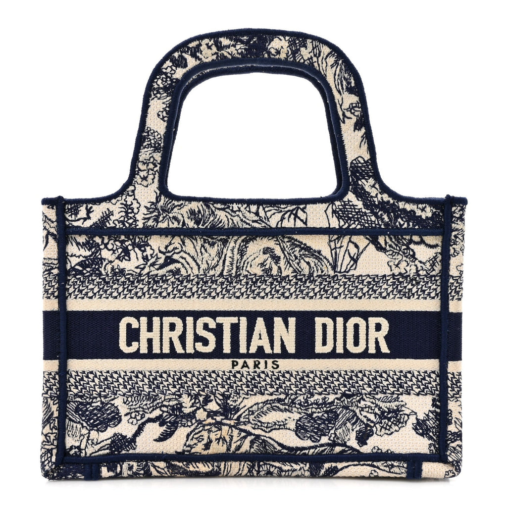 Canvas Embroidered Mini Toile De Jouy Book Tote Blue