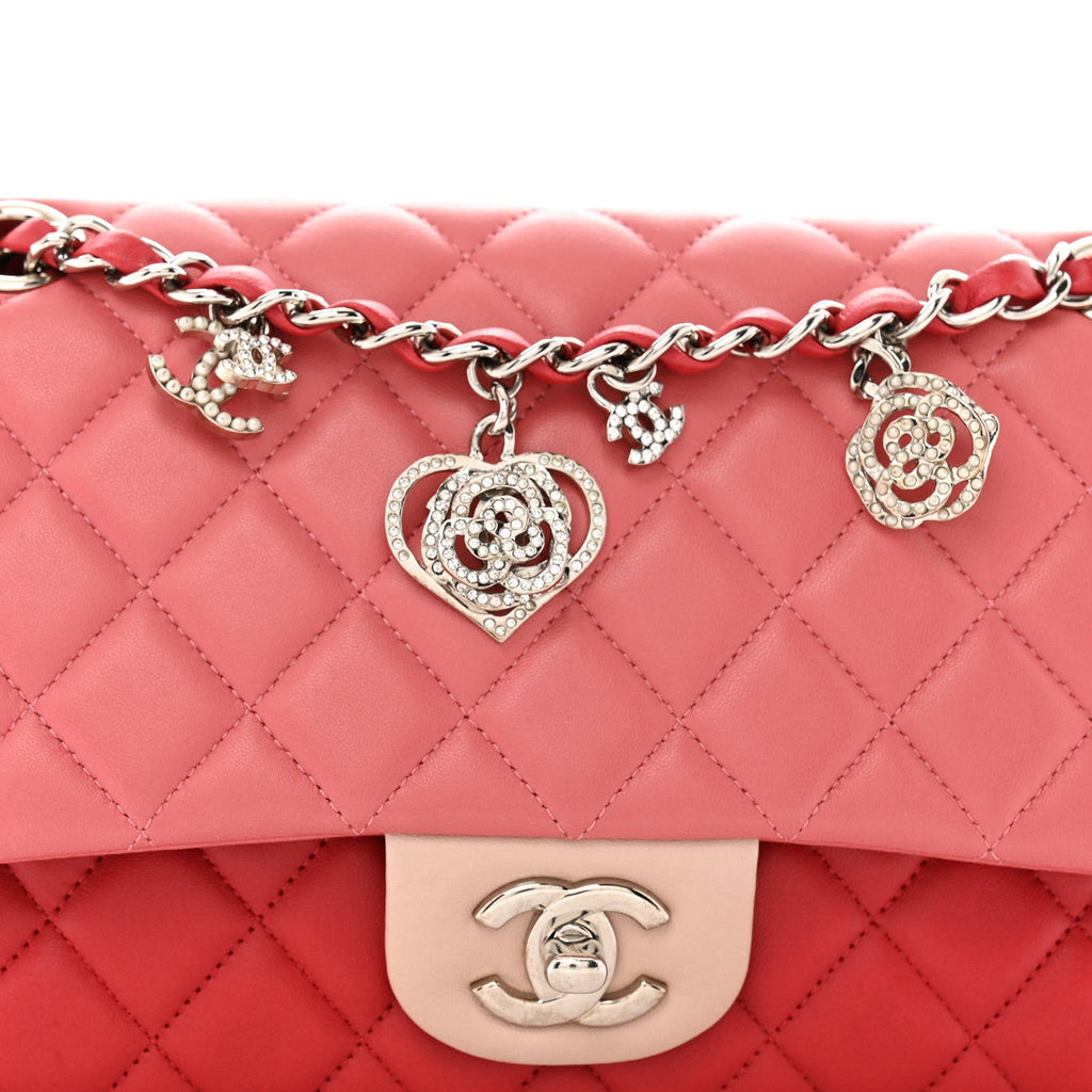 Lambskin Quilted Tri-Color Medium Valentine Charms Single Flap Pink