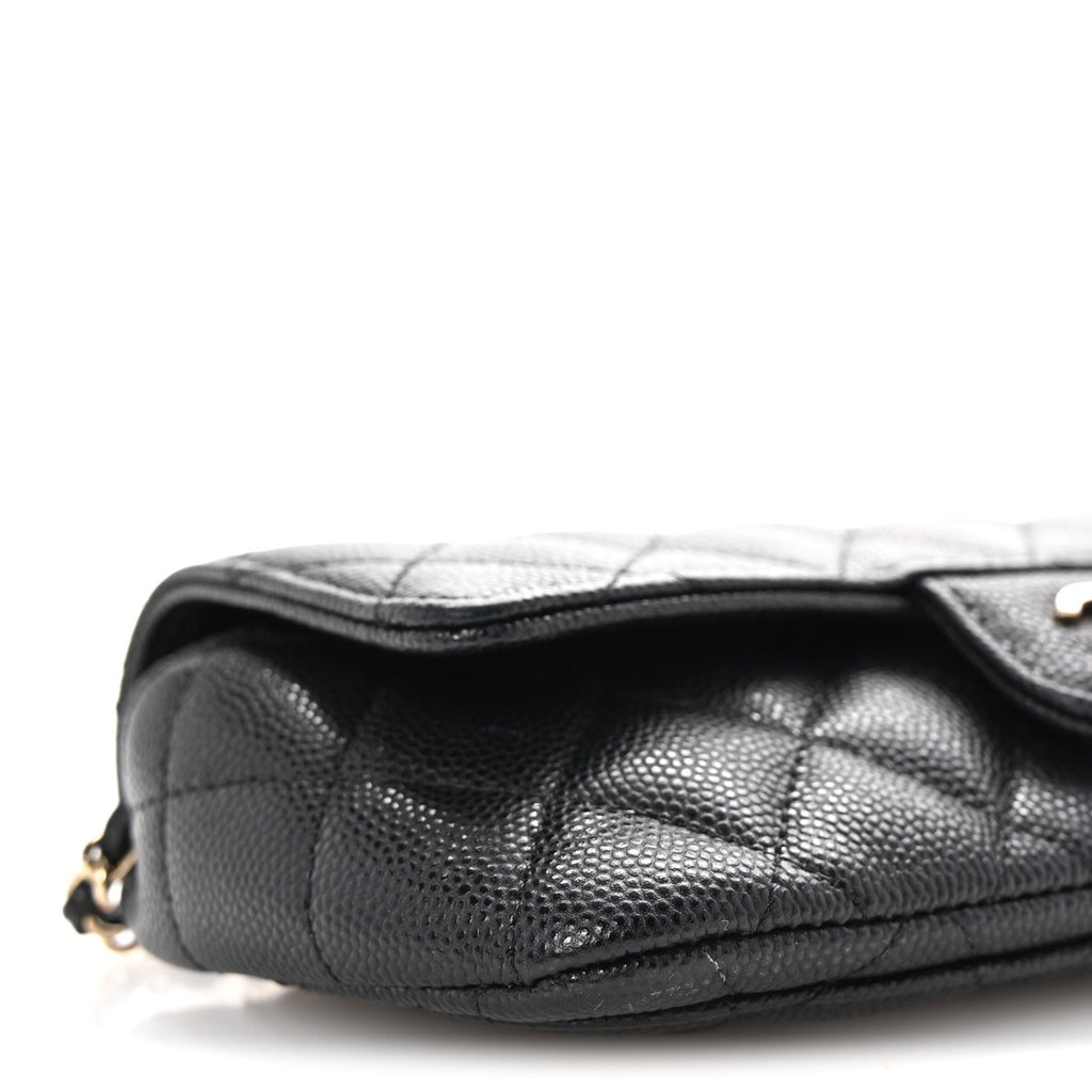 Caviar Quilted Glasses Case With Chain Black