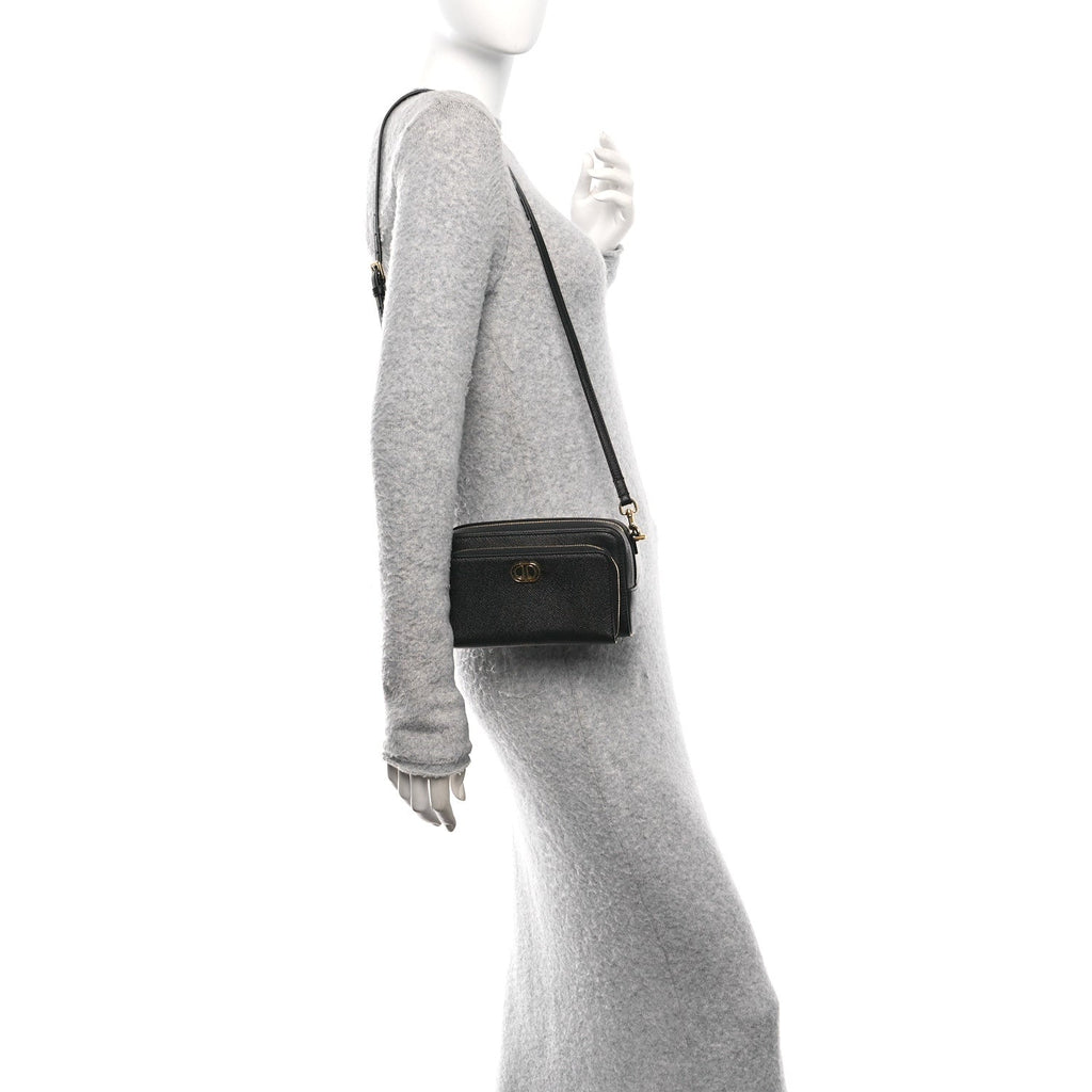 Grained Calfskin Caro Double Pouch Black