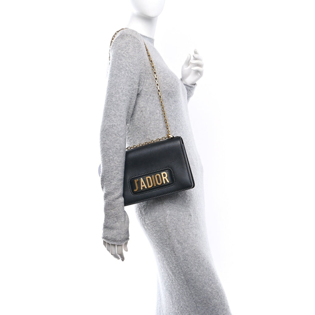 Calfskin Mini J'Adior Chain Flap Bag Black