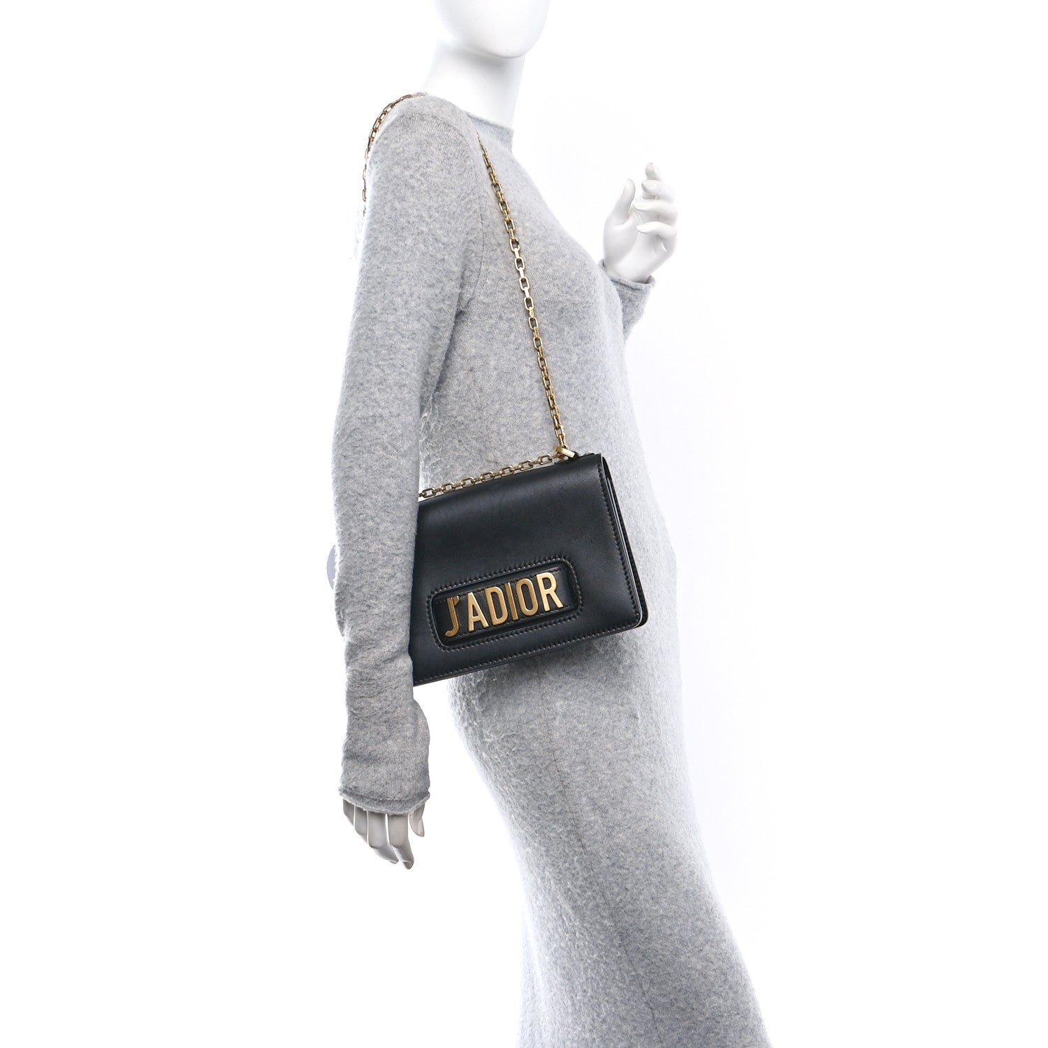 Calfskin Mini J'Adior Chain Flap Bag Black