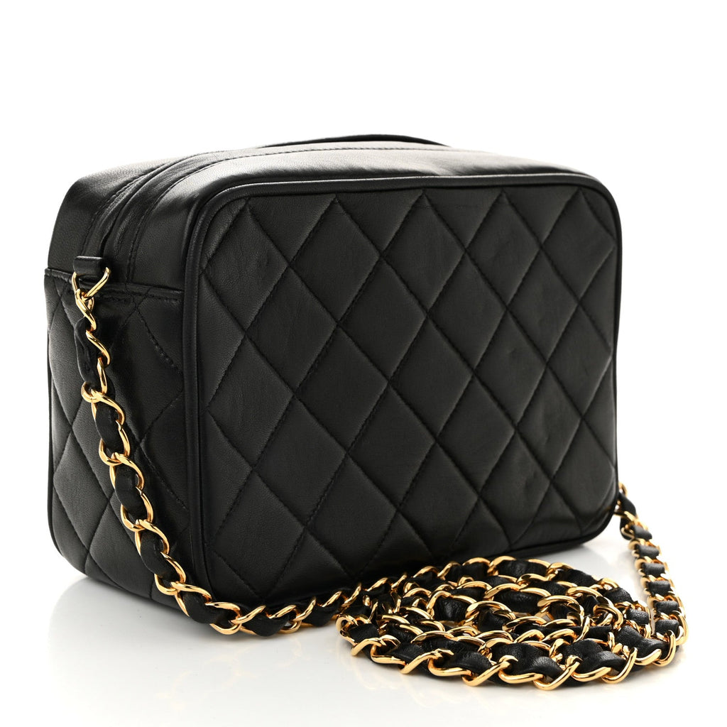 Lambskin Quilted Flap Camera Tassel Case Black
