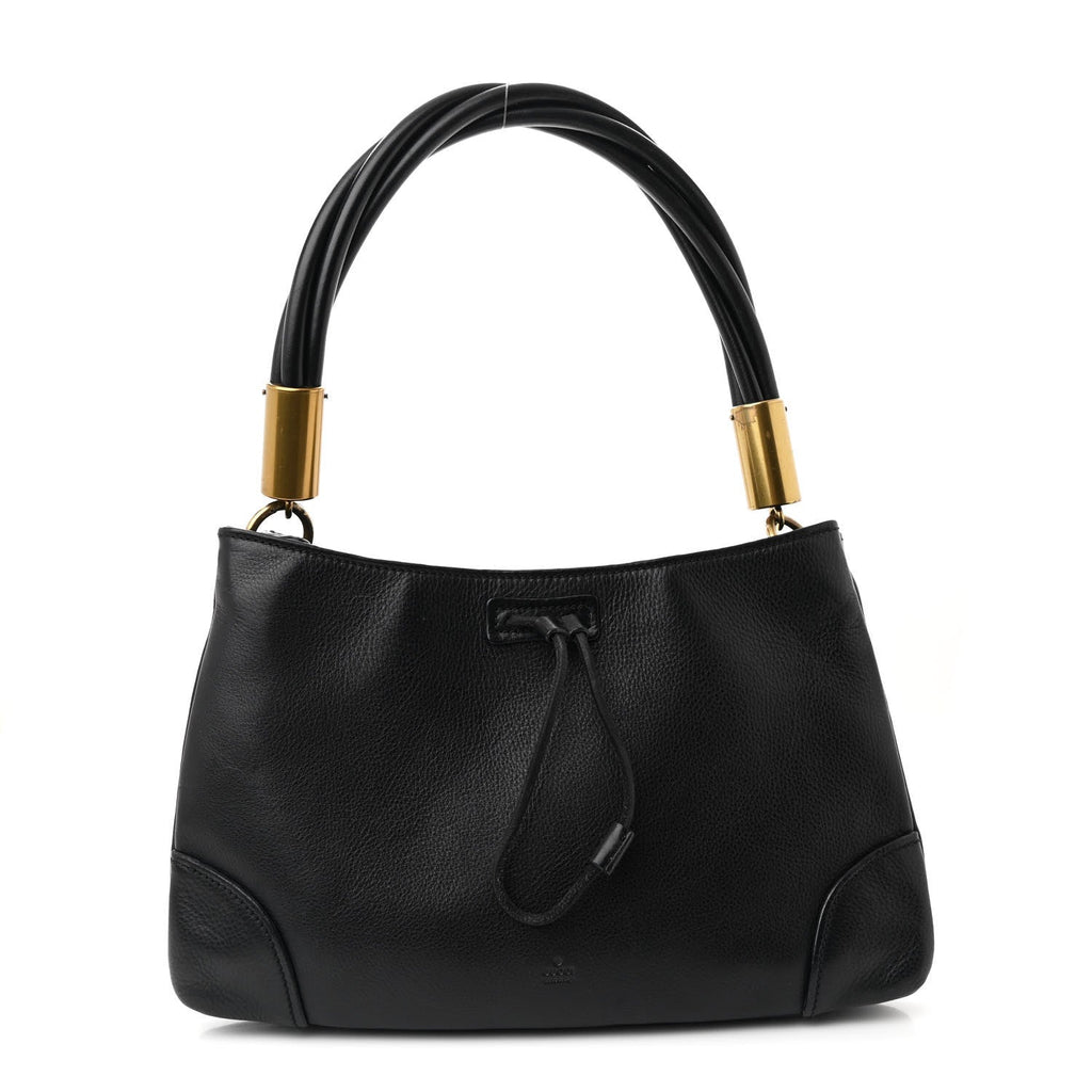 Pebbled Calfskin Drawstring Shoulder Bag Black