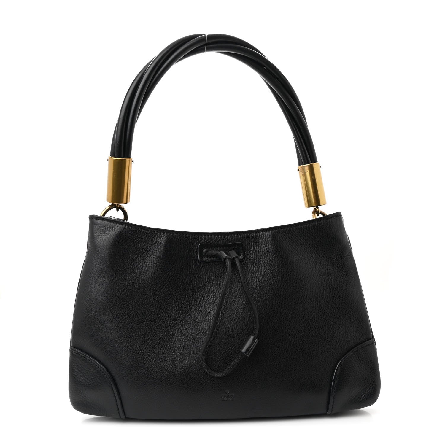 Pebbled Calfskin Drawstring Shoulder Bag Black