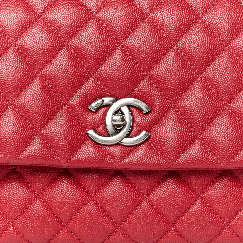Caviar Quilted Small Coco Handle Flap Red