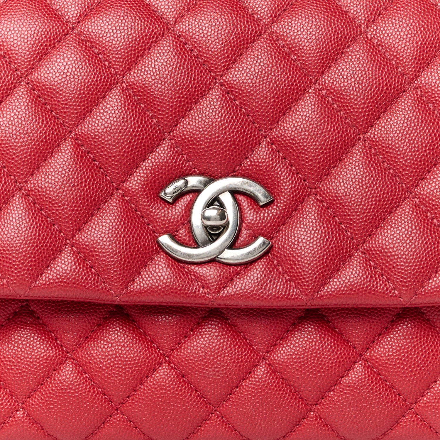 Caviar Quilted Small Coco Handle Flap Red