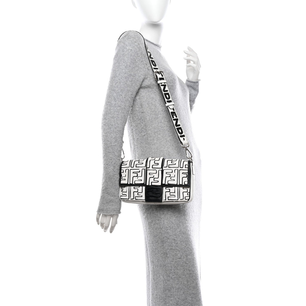 X JOSHUA VIDES Nappa FF Embossed Belt Baguette Bag White Black