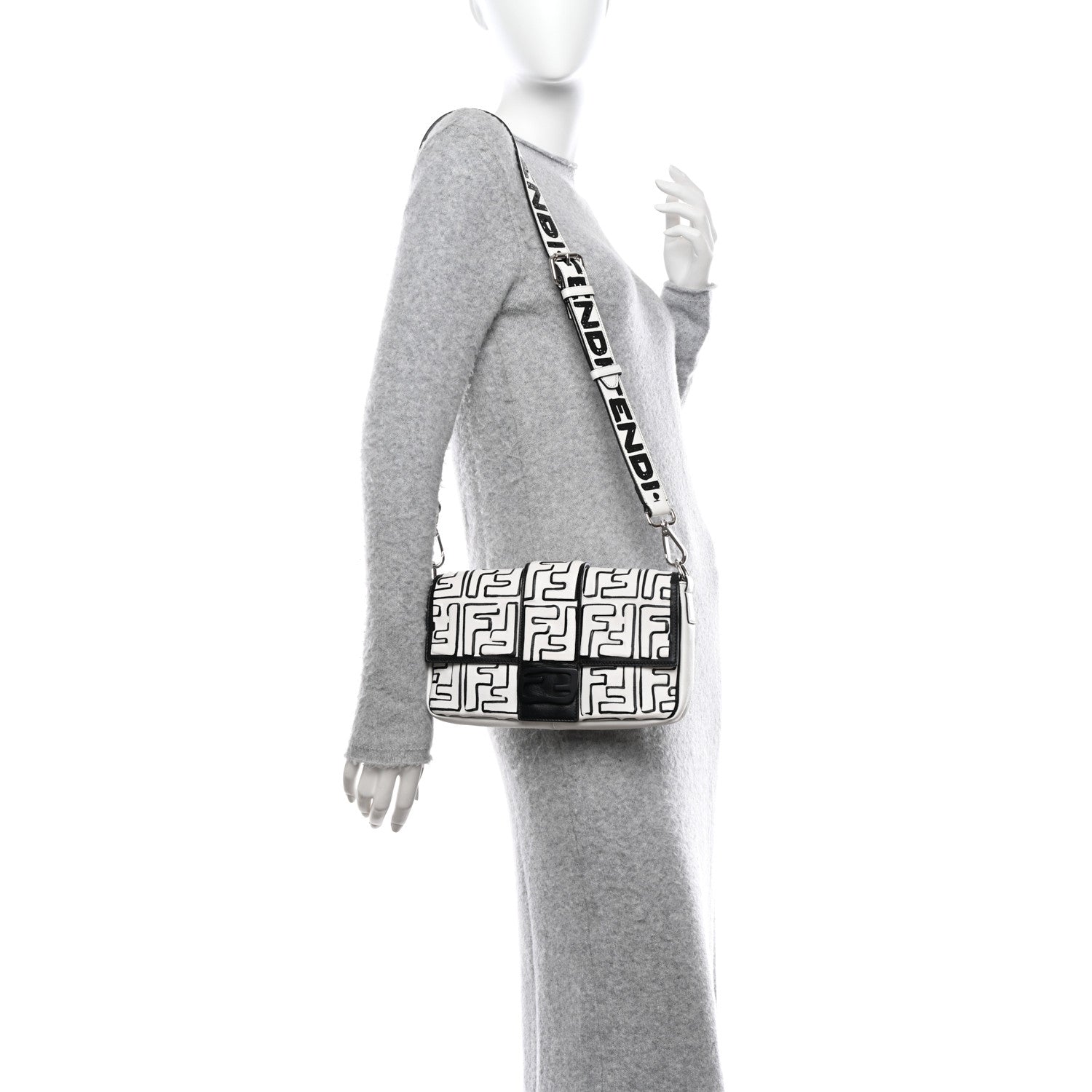 X JOSHUA VIDES Nappa FF Embossed Belt Baguette Bag White Black