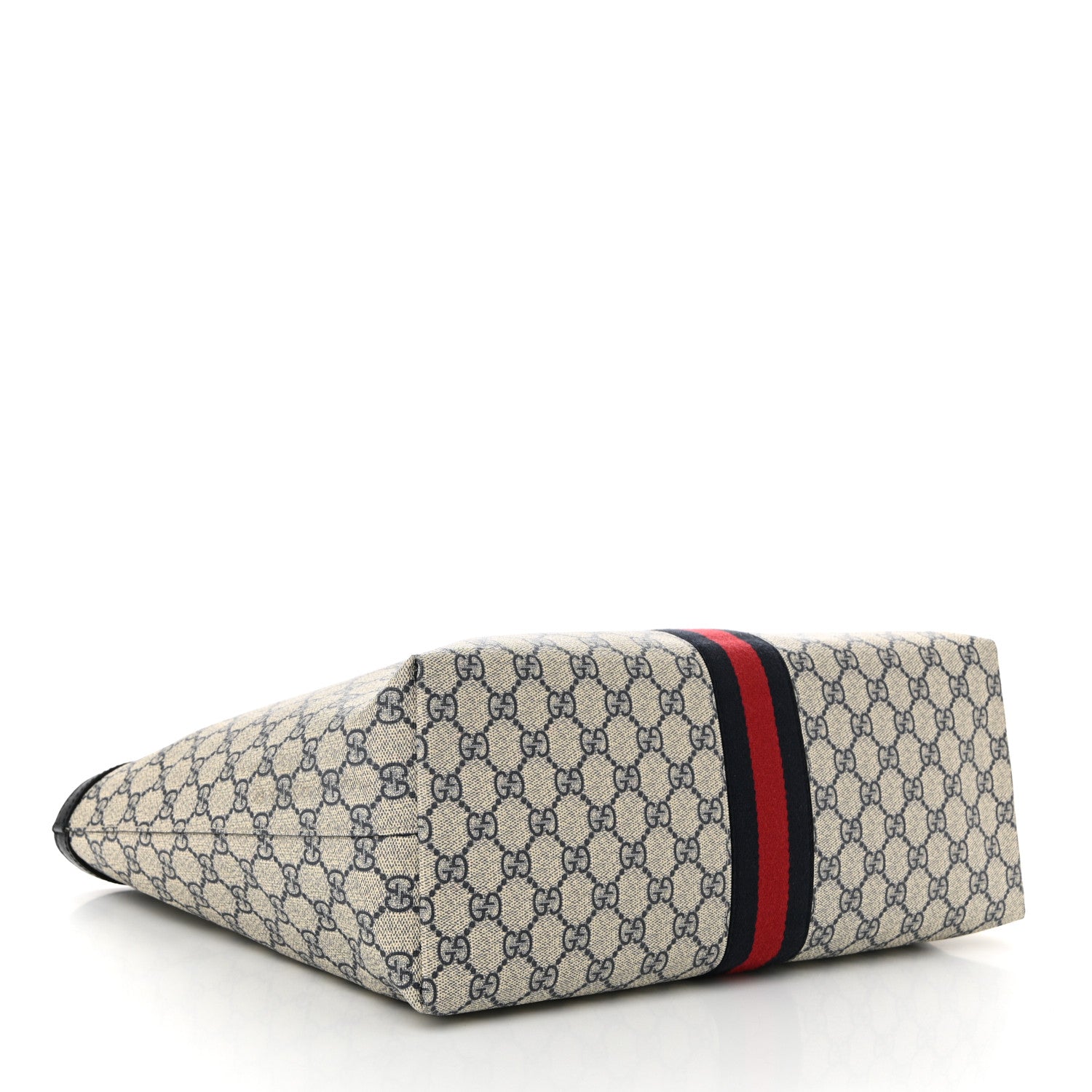 GG Supreme Monogram Textured Calfskin Web Medium Ophidia Shopping Tote Beige Blue