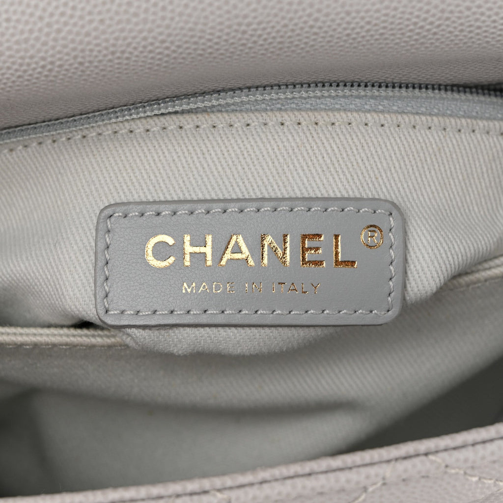 Caviar Quilted Mini Coco Handle Flap Light Grey