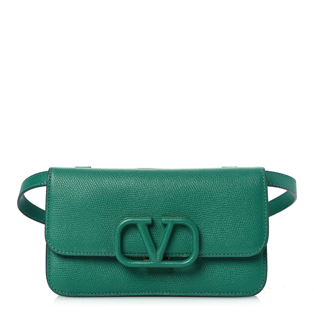 Grainy Calfskin VSling Belt Bag English Green