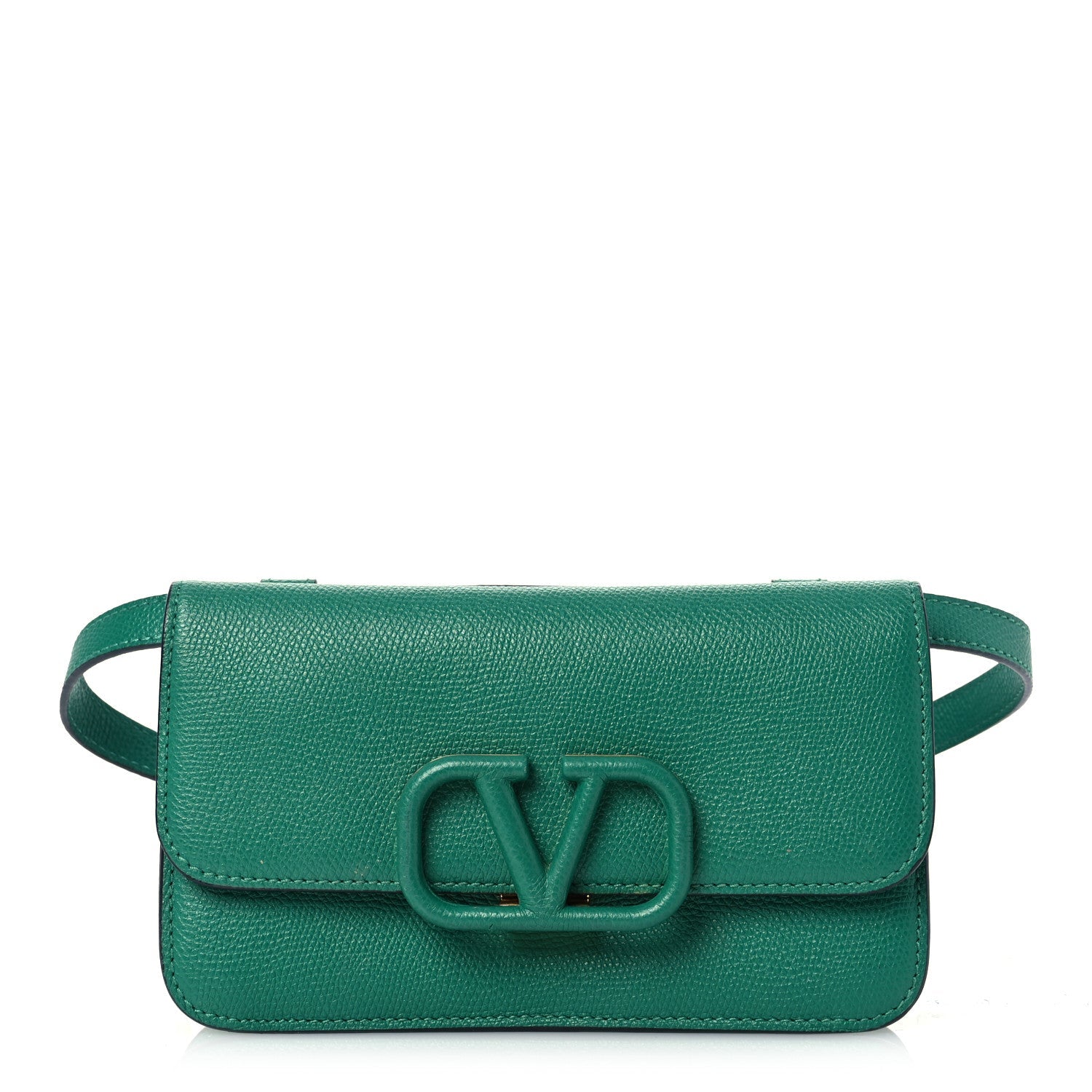 Grainy Calfskin VSling Belt Bag English Green