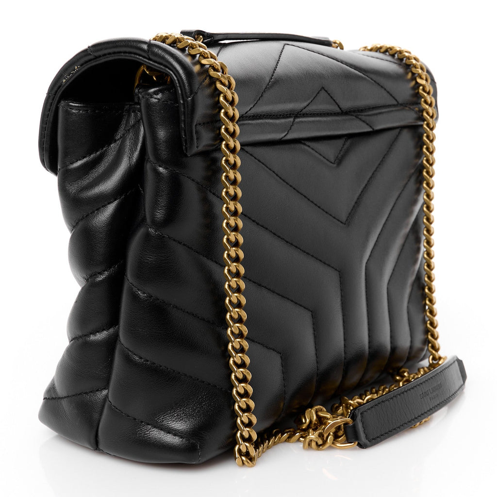 Calfskin Y Quilted Monogram Small Loulou Chain Satchel Black
