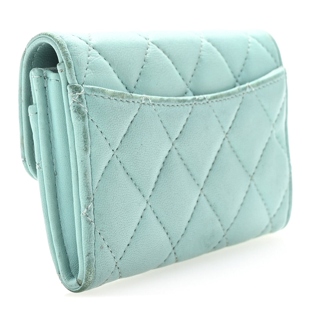 Lambskin Quilted Flap  Holder Wallet Turquoise