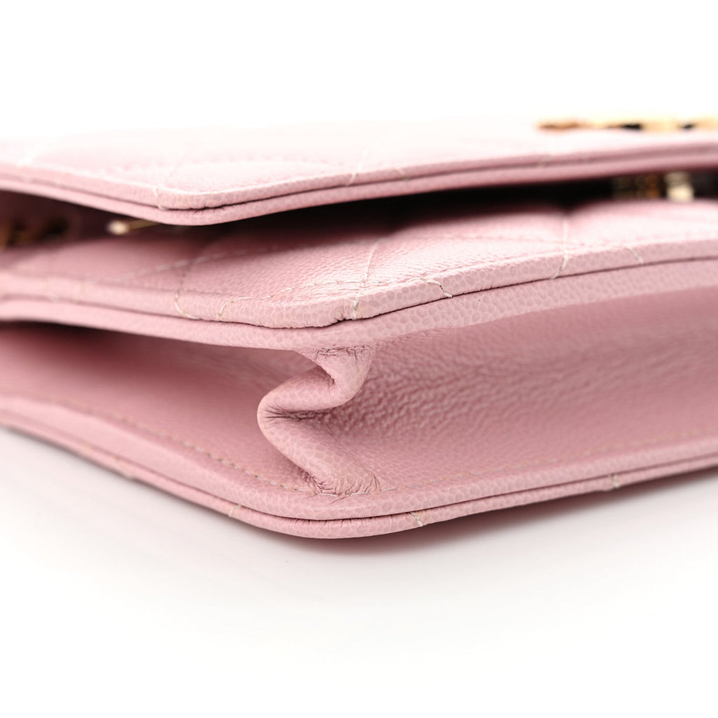 Caviar Quilted Studded CC Wallet on Chain WOC Light Pink