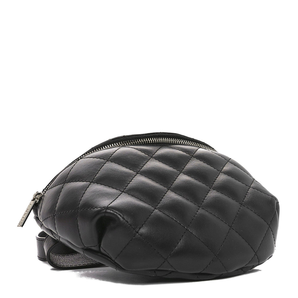 Calfskin Quilted Waist Belt Bag Black