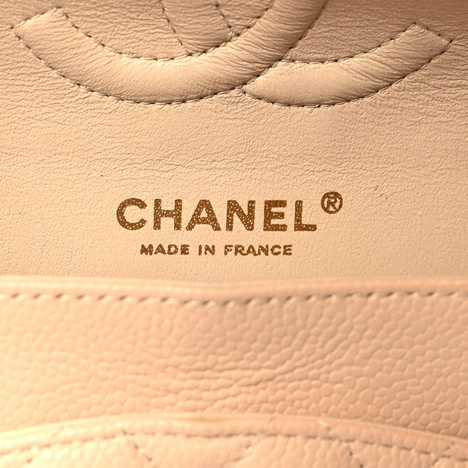 Caviar Quilted Medium Double Flap Beige