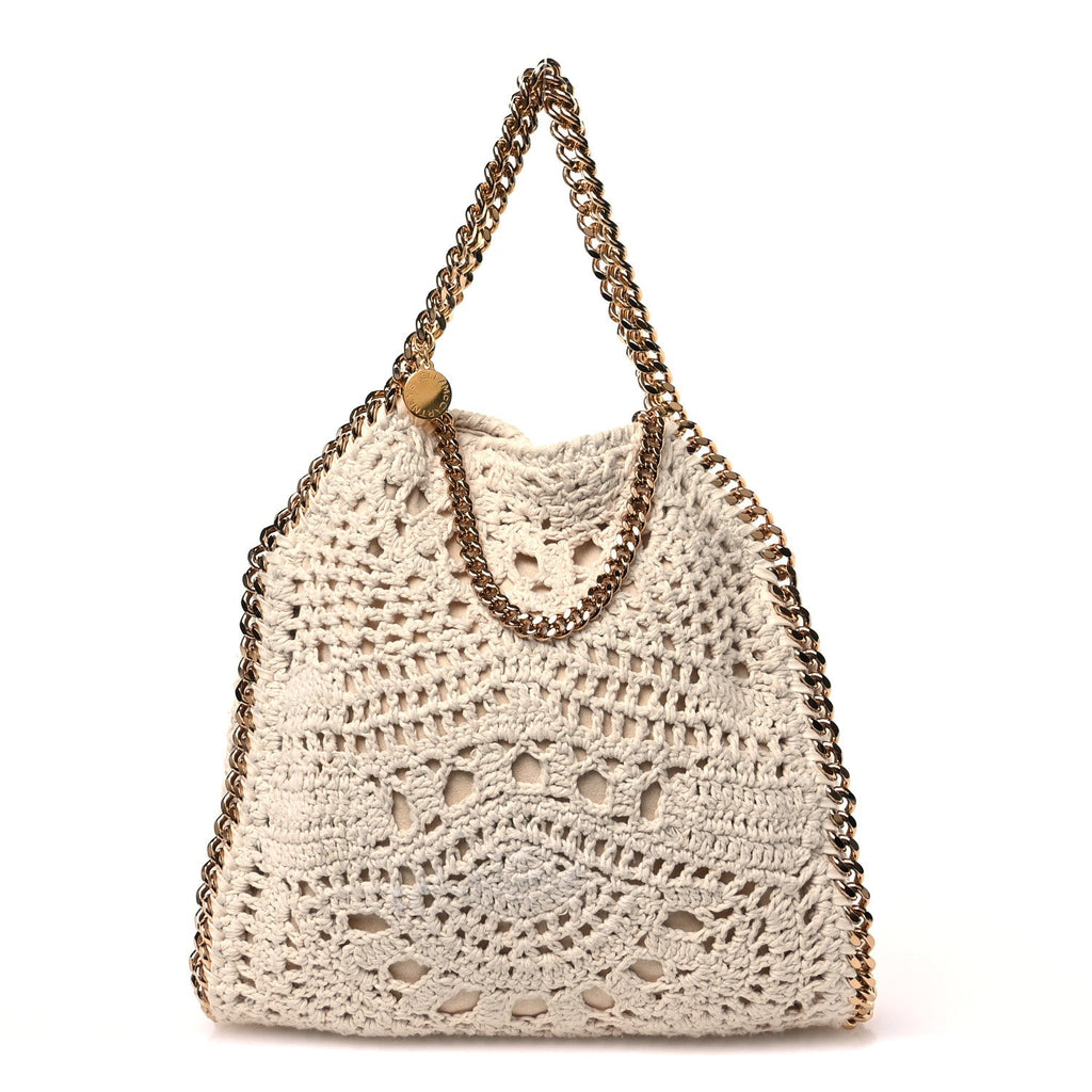 Cotton Crochet Falabella Ajouree Tote Bag White