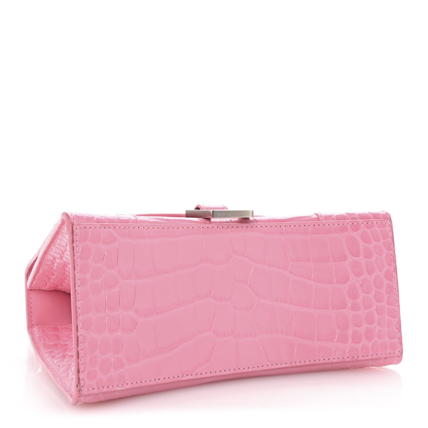 Shiny Calfskin Crocodile Embossed Small Hourglass Top Handle Bag Candy Pink