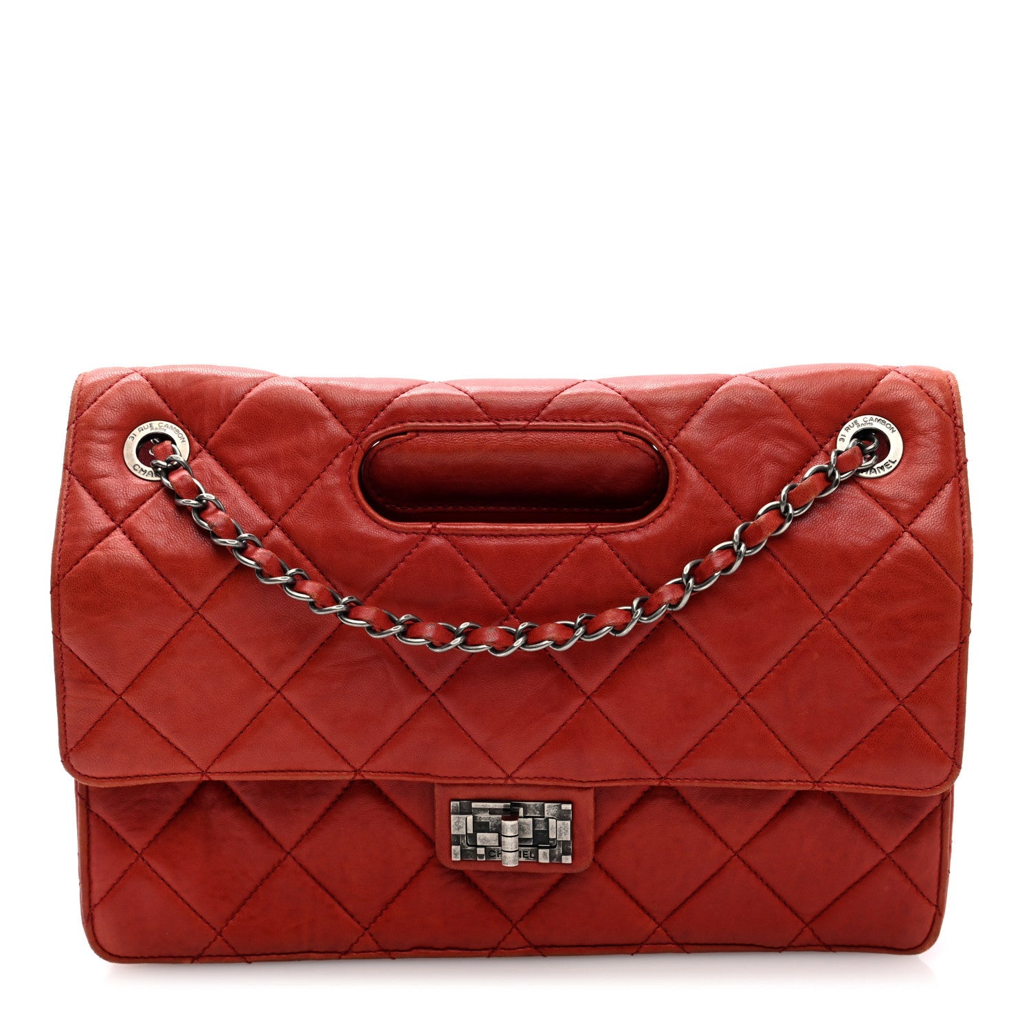 Washed Lambskin Jumbo Take Away Flap Red